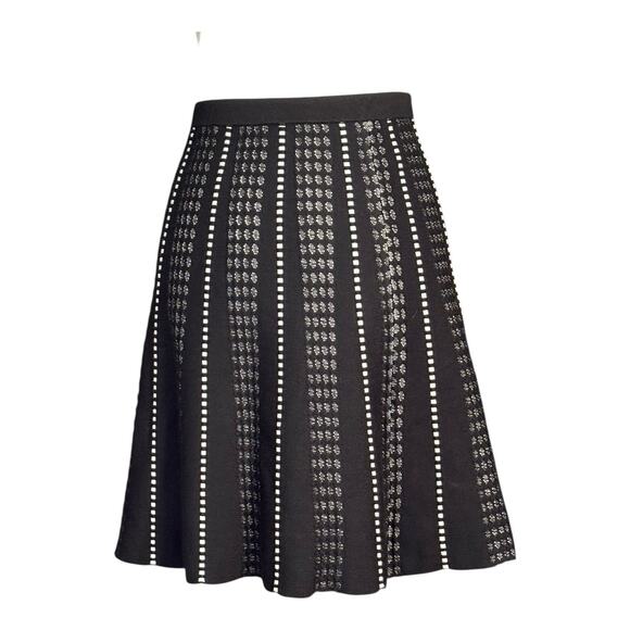 Spense Black A-Line Knit Skirt Geometric Stripe Pattern Black White Midi Size XS - Picture 1 of 10